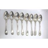 Set eight Georgian sterling silver soup spoons