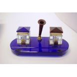 Art Deco blue and red glass inkwell