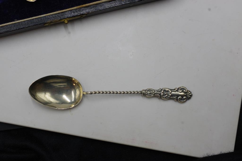 George V cased set six sterling silver teaspoons - Image 3 of 6