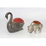 Two various vintage metal animal pin cushions