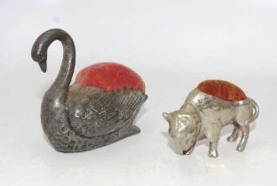 Two various vintage metal animal pin cushions