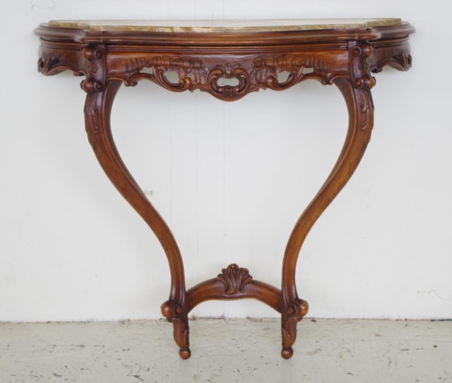 Wall mount carved timber hall table