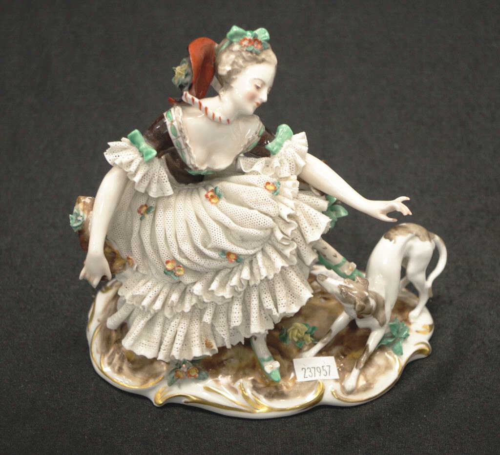Naples lace figurine of a young lady and dog - Image 2 of 5
