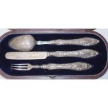 Cased Victorian 3 piece Christening cutlery set