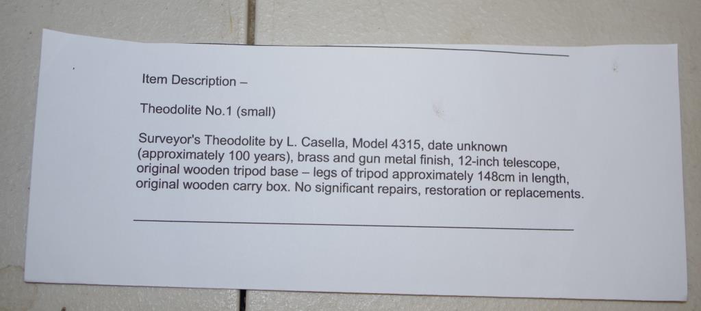 Surveyor's Theodolite by L Casella with tripod - Image 3 of 5