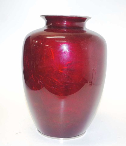 Large red cloisonne vase with blossoms & leaves - Image 2 of 3