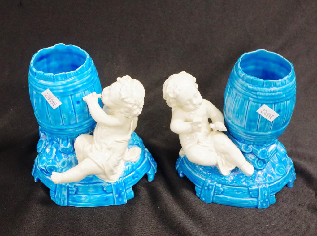 Pair Victorian Royal Worcester cupid vases - Image 2 of 4