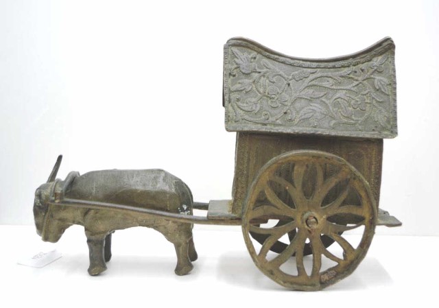 Malaysian brass figure of a bullock & cart - Image 2 of 4