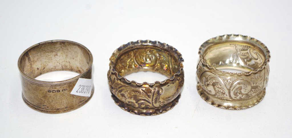 Three various hallmarked silver napkin rings - Image 2 of 2