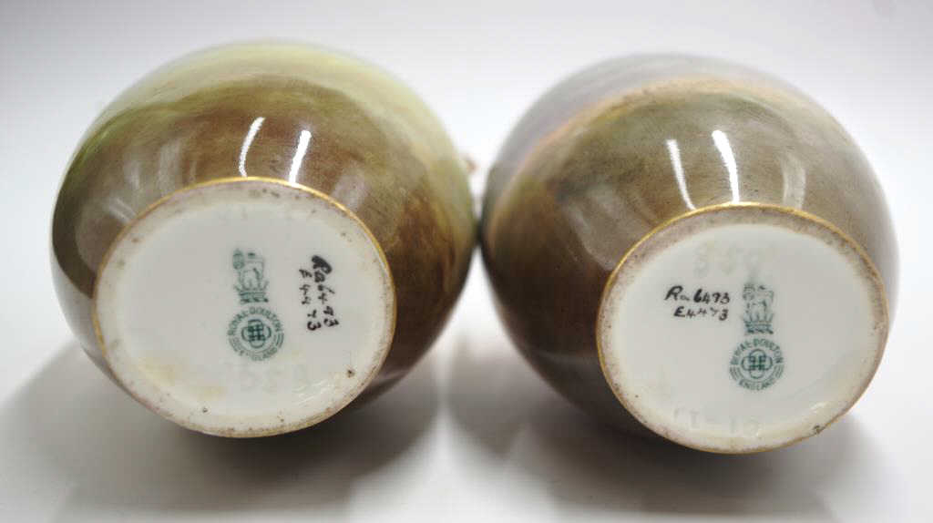 Pair of early Royal Doulton signed P Curnock vases - Image 5 of 5