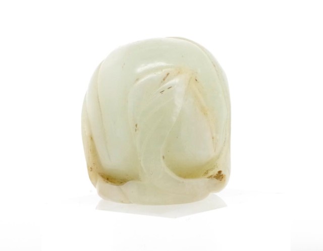 Oriental white nephrite jade carved toggle