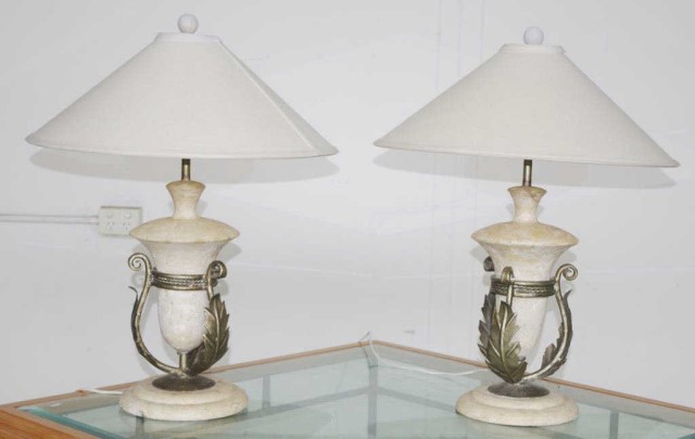 Pair of reconstituted stone electric lamps