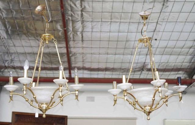 Pair of Spanish alabaster fitted ceiling lights