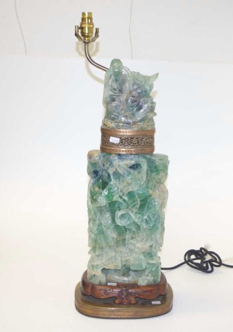 Chinese carved figural fluorite lamp - Image 2 of 6
