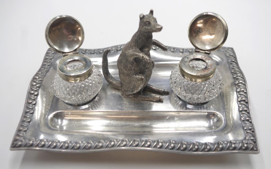 Silver plated kangaroo inkstand - Image 3 of 4