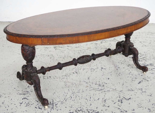 Victorian walnut stretcher base table - Image 2 of 3