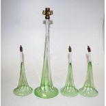 Group four early green glass epergne trumpets