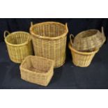 Five various woven cane baskets