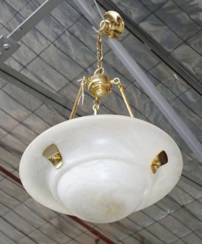 Spanish alabaster & lacquered metal ceiling light - Image 2 of 2