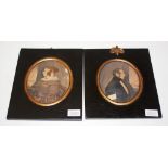 Pair 19thC framed portrait miniatures