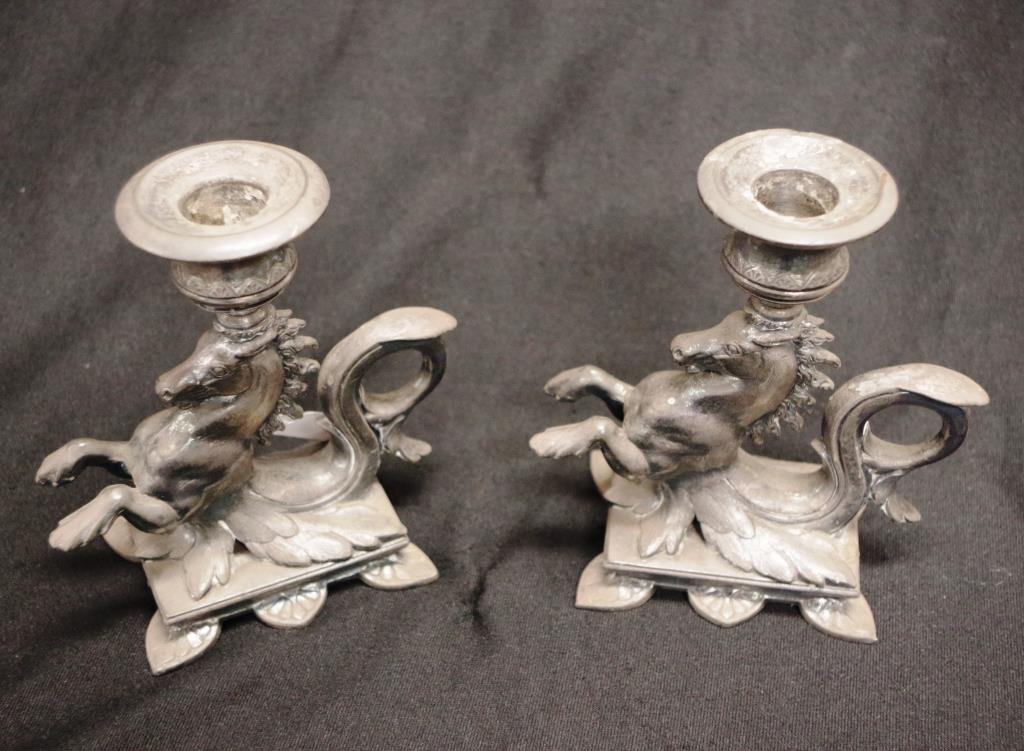Pair early silver plate horse form candlesticks - Image 2 of 3