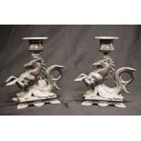 Pair early silver plate horse form candlesticks