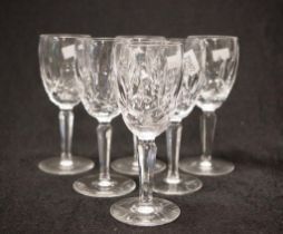 Six Waterford crystal stemmed sherry glasses