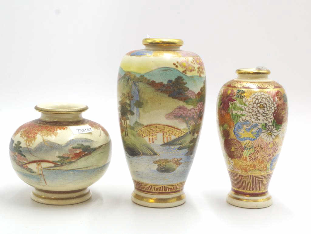 Three Japanese Satsuma vases