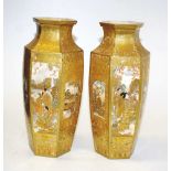 Pair Japanese Satsuma hexagonal vases