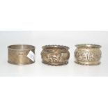 Three various hallmarked silver napkin rings