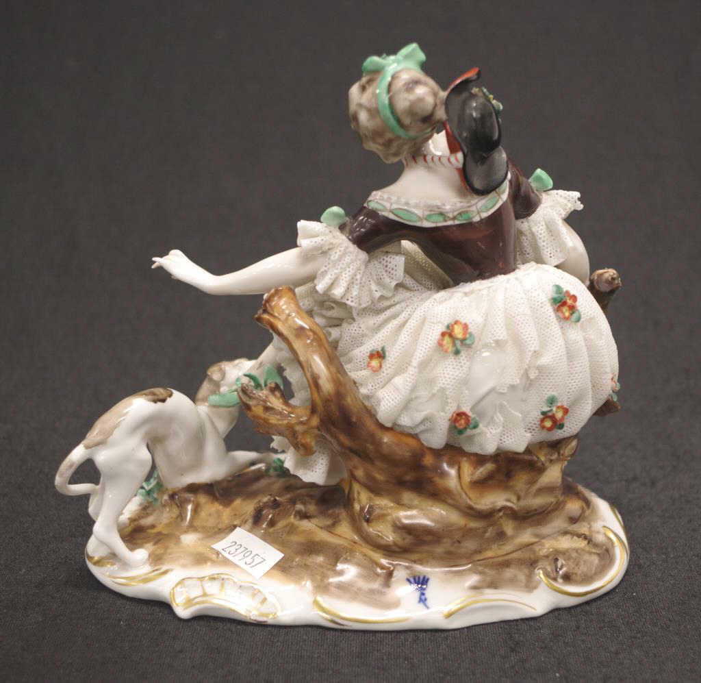 Naples lace figurine of a young lady and dog - Image 3 of 5