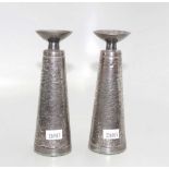 Pair Indian beaten silver candlesticks