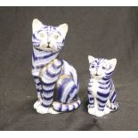 Two Royal Crown Derby "Imari"cat paperweights