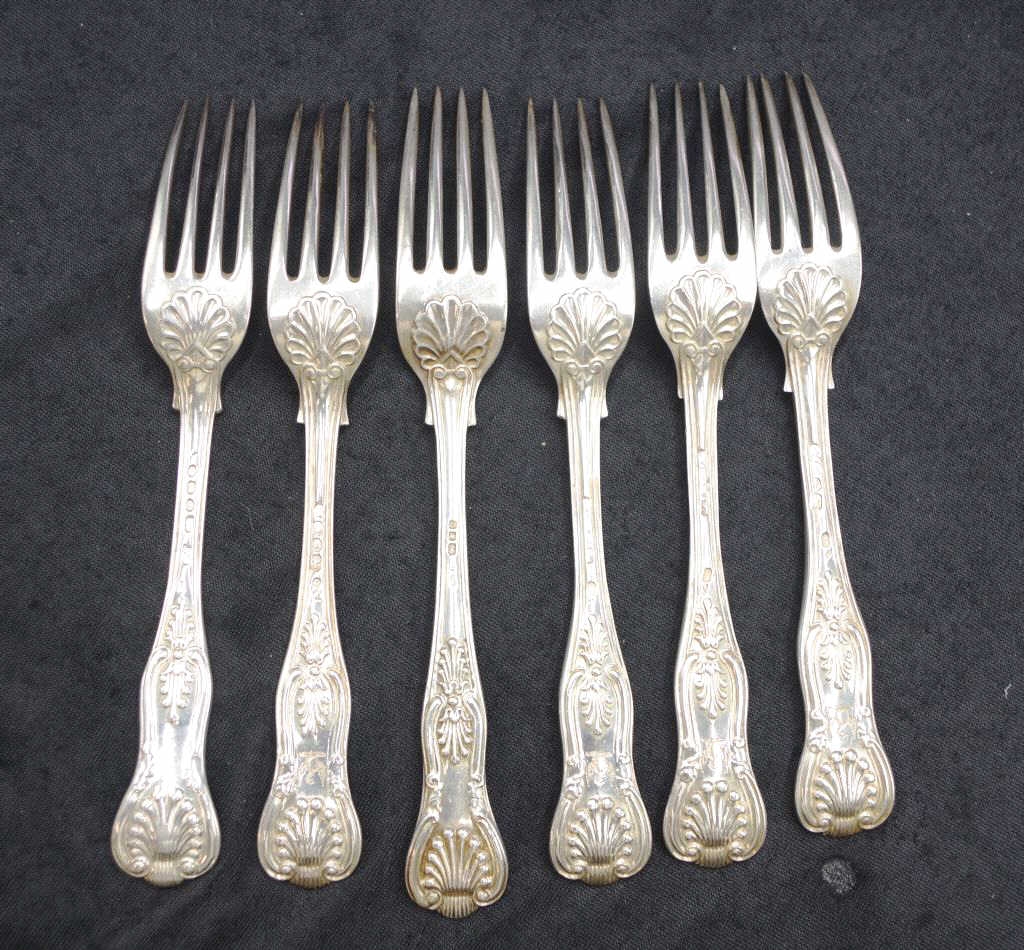 Six matched silver Kings pattern lunch forks - Image 2 of 3