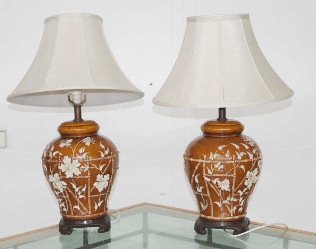 Pair of oriental pottery based electric lamps