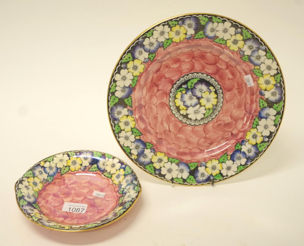 Two Maling Garland, black print rose plates