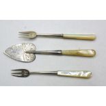 Three vintage sterling silver & MoP serving pieces