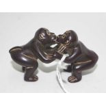 Japanese boxwood two monkeys okimono