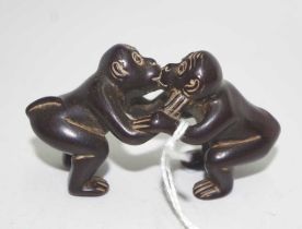 Japanese boxwood two monkeys okimono