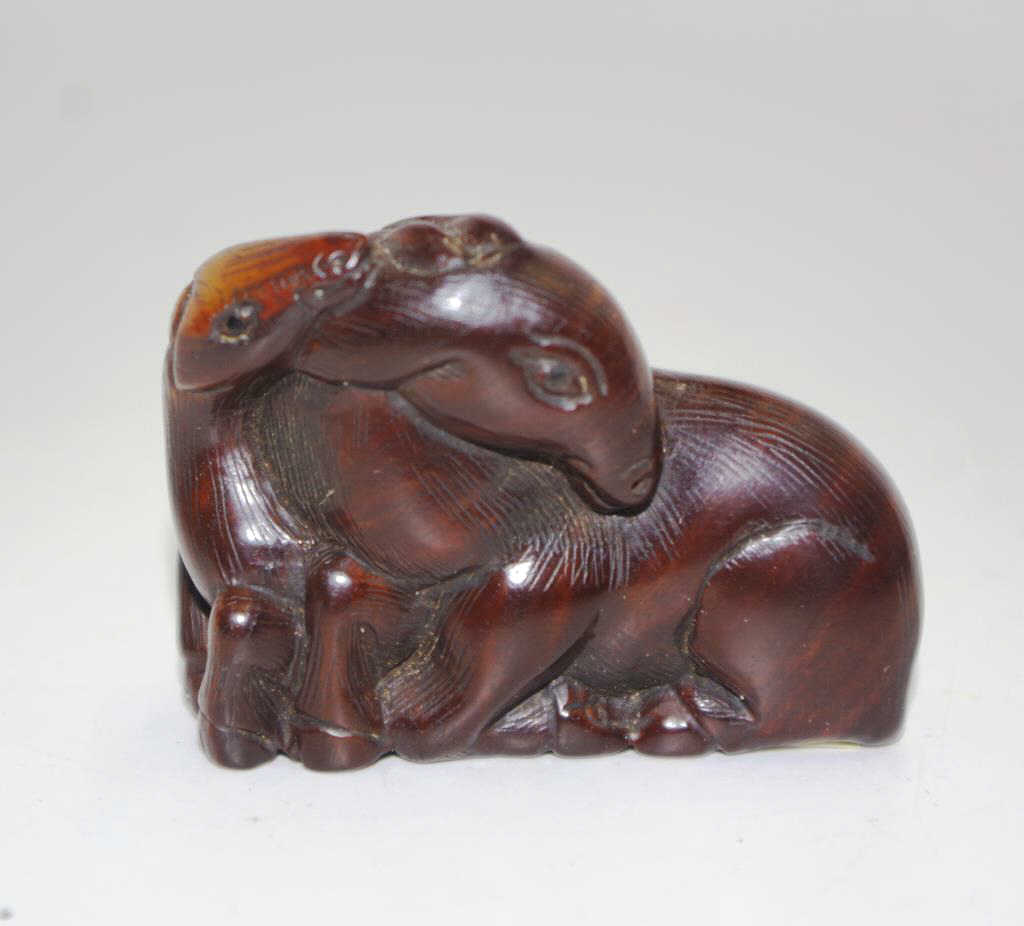 Japanese boxwood two horses netsuke