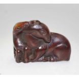 Japanese boxwood two horses netsuke