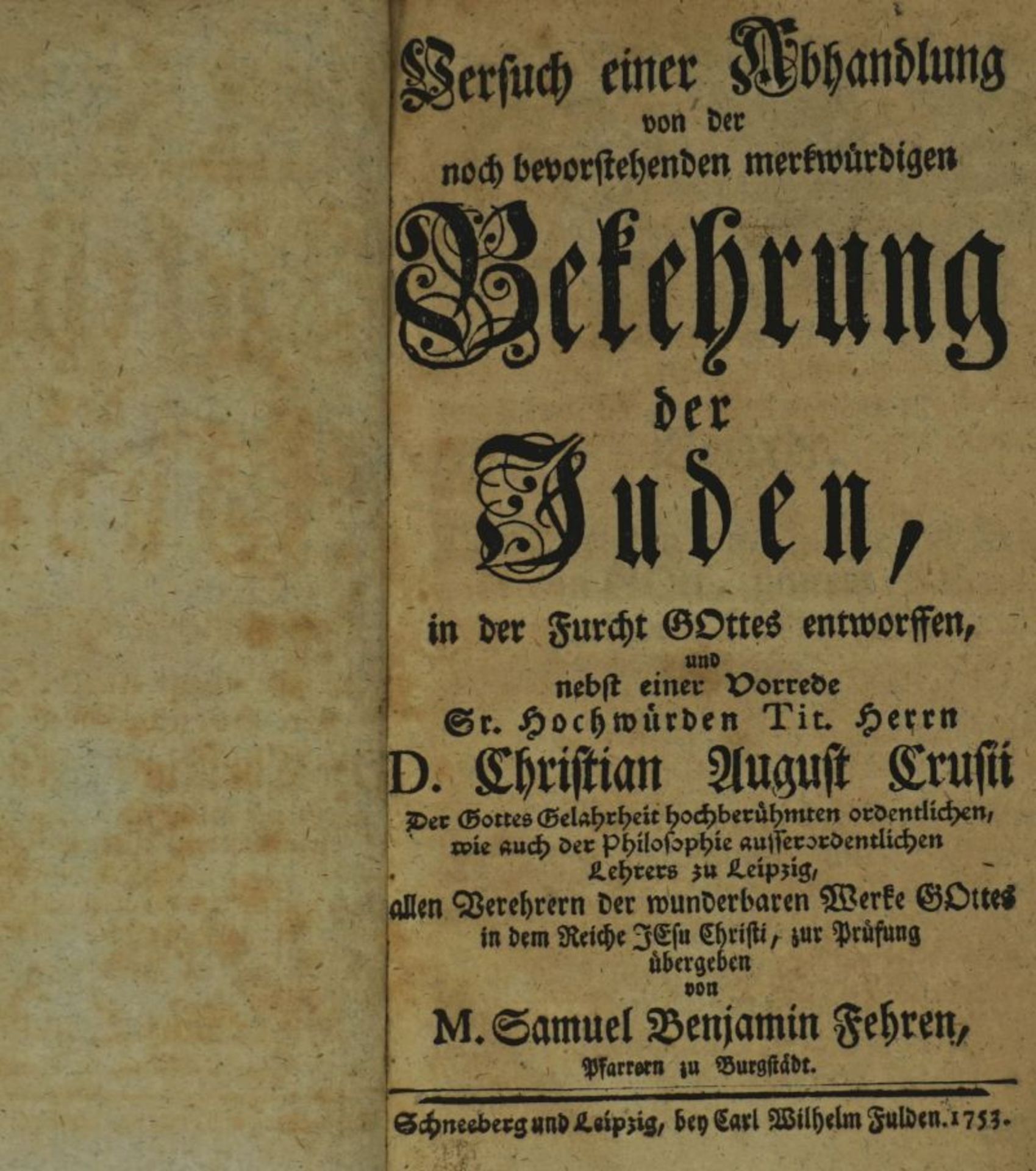 Fehre, Samuel Benjamin: Versuch einer Abhandlung von der noch bevorstehenden Bek...