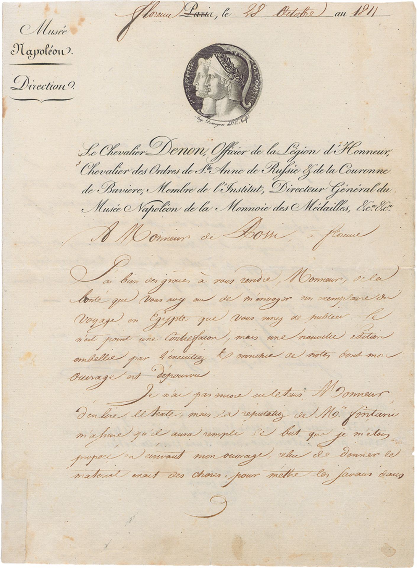 Denon, Dominique-Devant: Brief 1811 an de Rossi