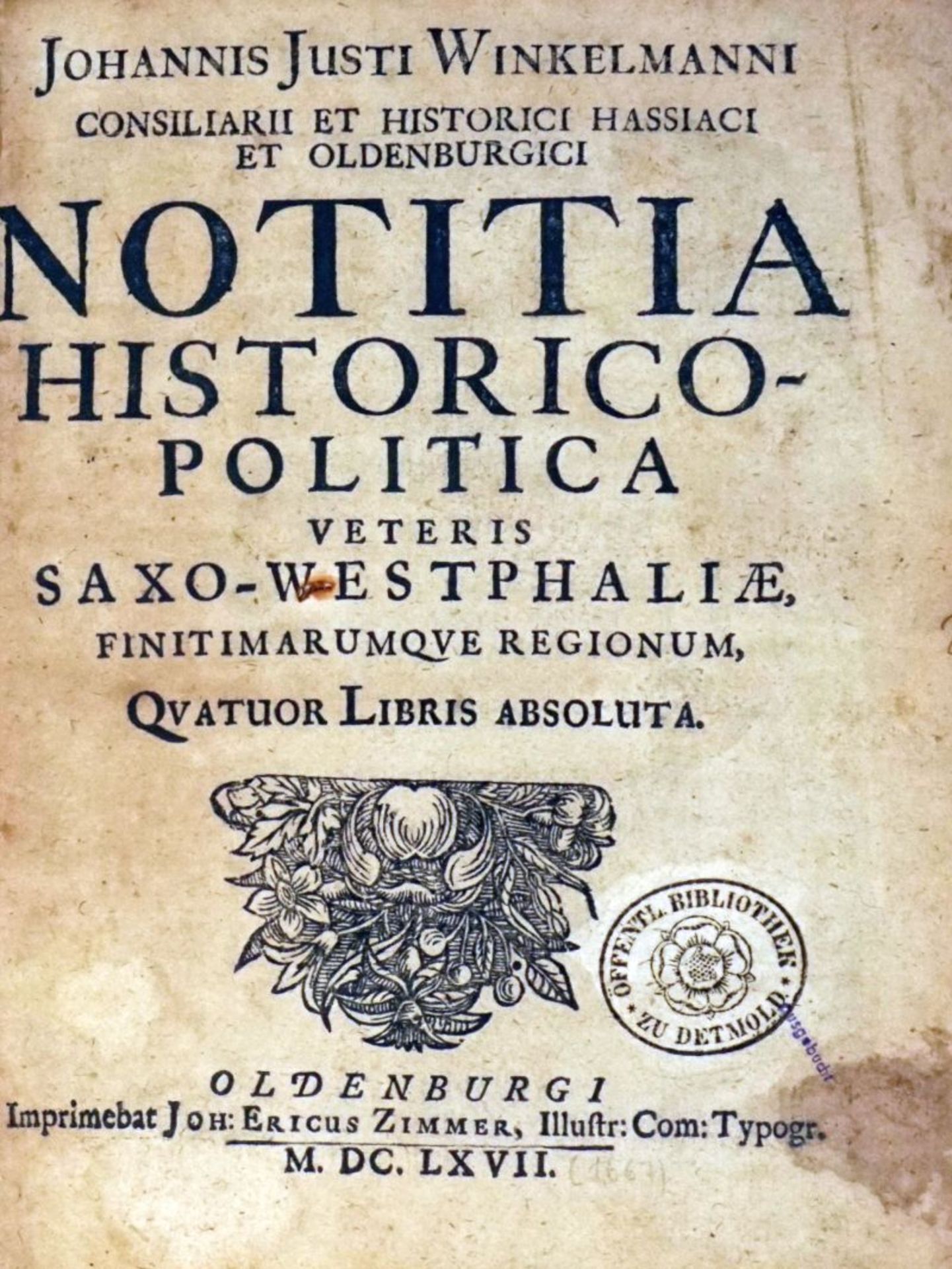 Winckelmann, Johann Just: Notitia historico-politica veteris Saxo-Westphaliae