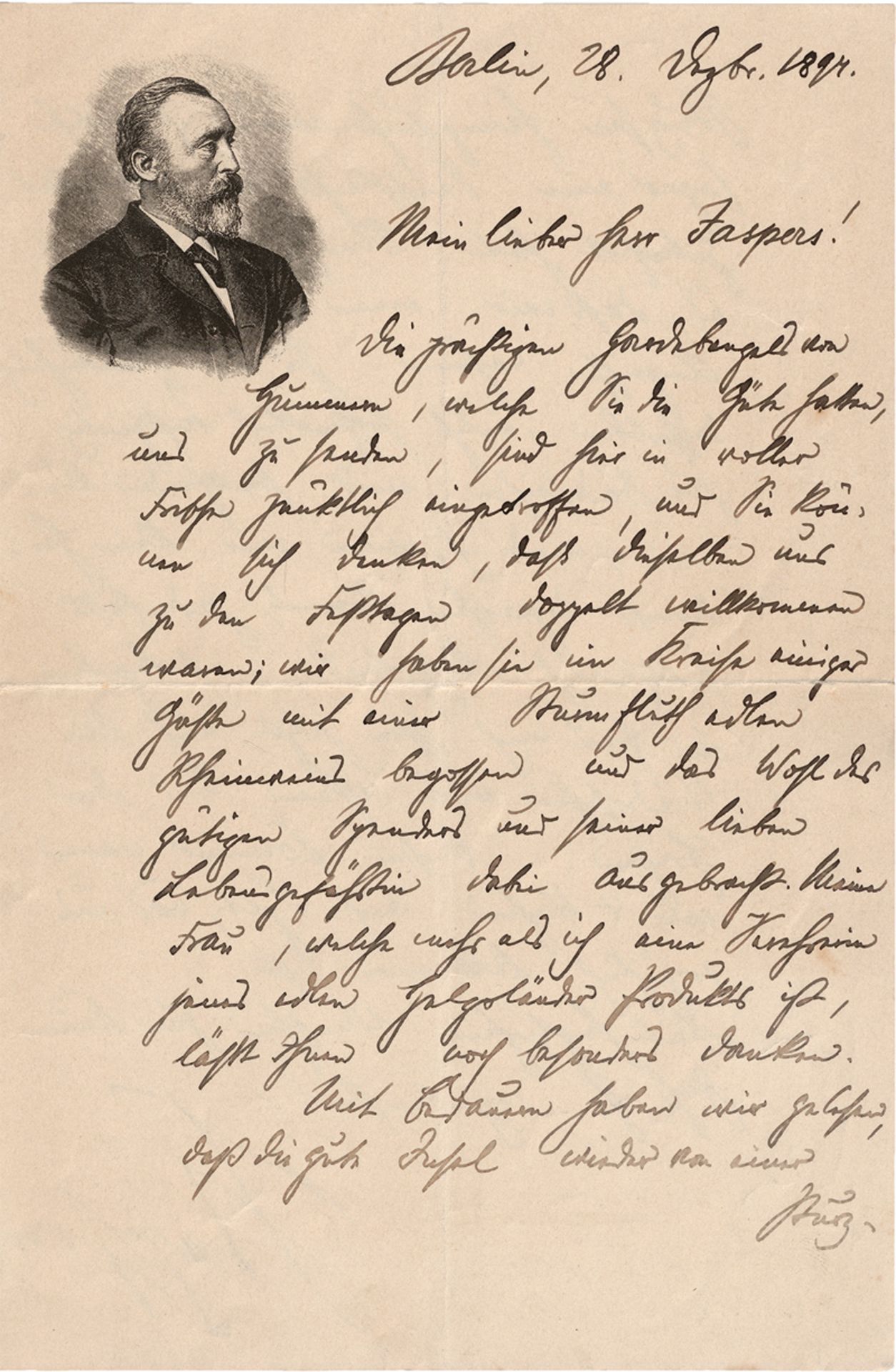 Stephan, Heinrich von: Brief 1894 + Beigaben
