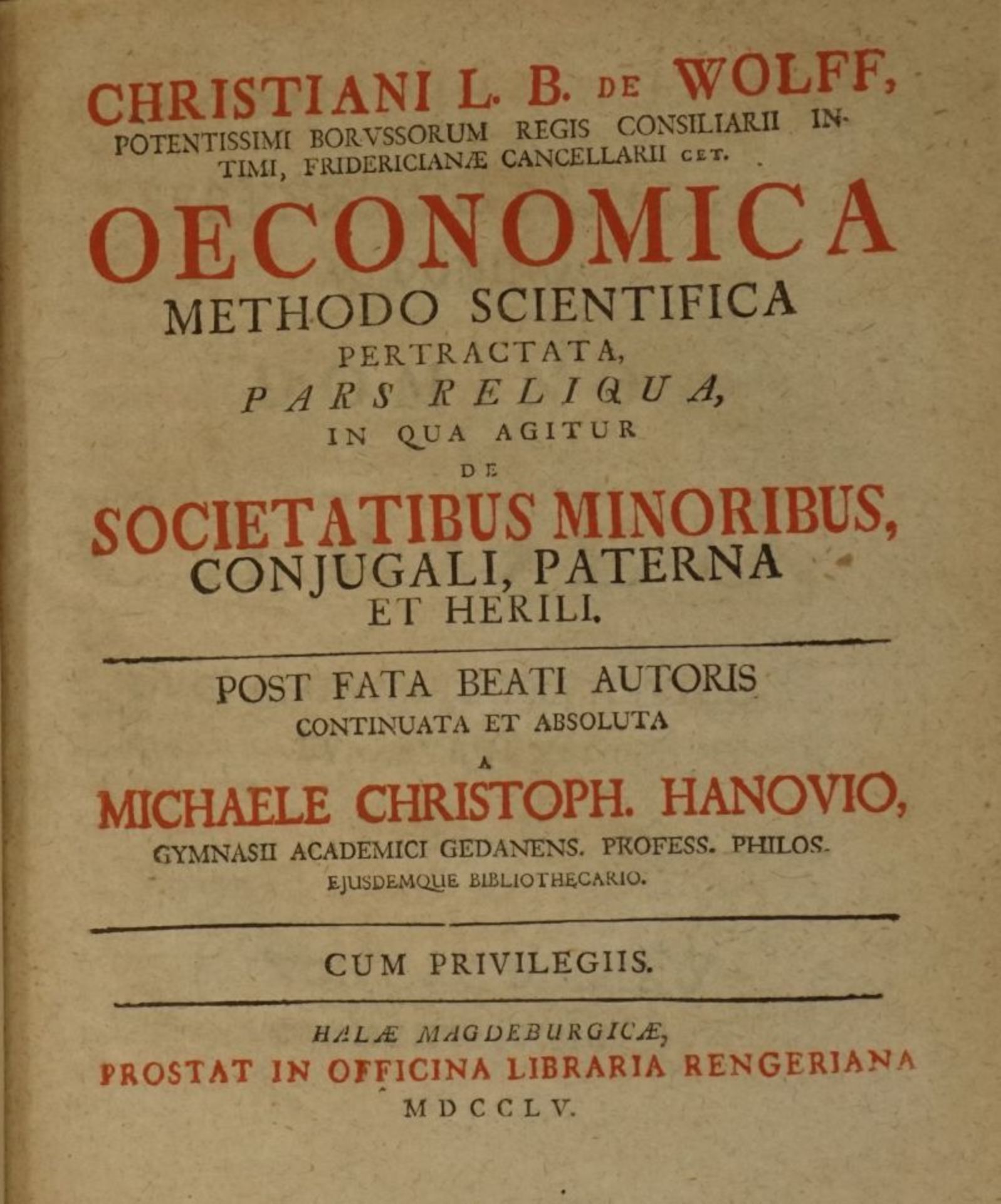 Wolff, Christian: Oeconomica methodo scientifica pertractata
