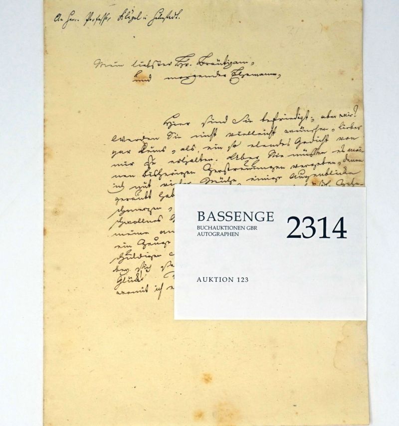 Eschenburg, Johann Joachim: Brief 1769 an Prof. Schlegel in Helmstedt