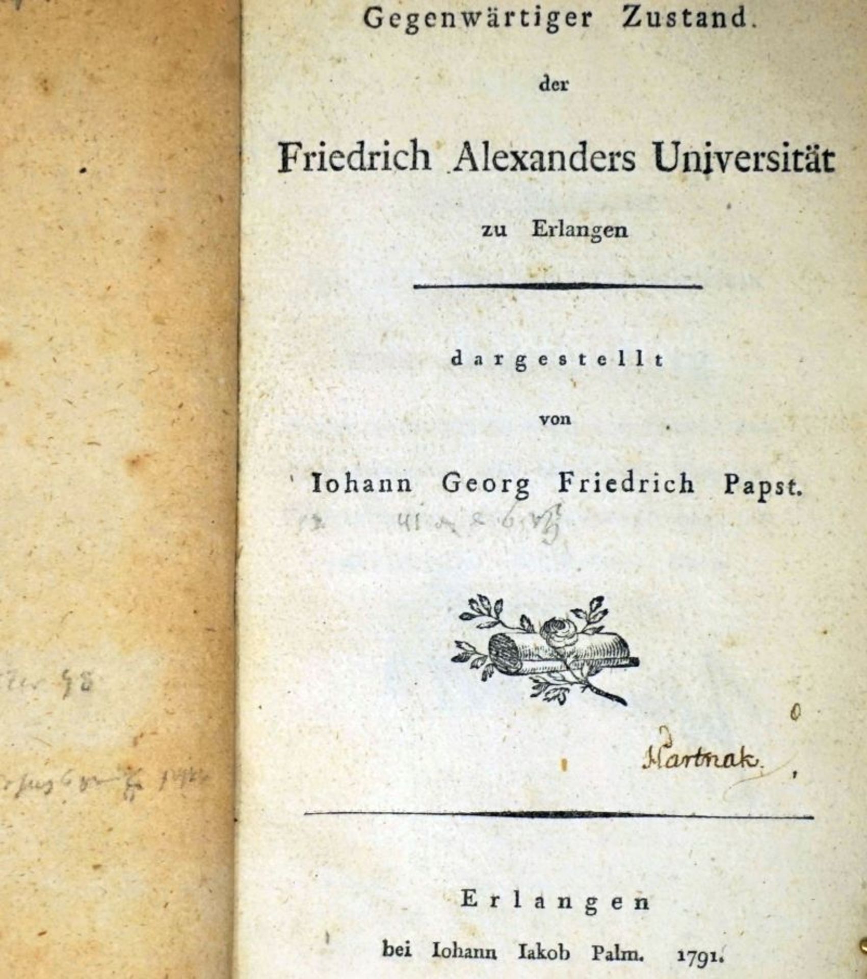 Papst, Johann Georg Friedrich: Gegenwärtiger Zustand der Universität Erlangen + Beiband