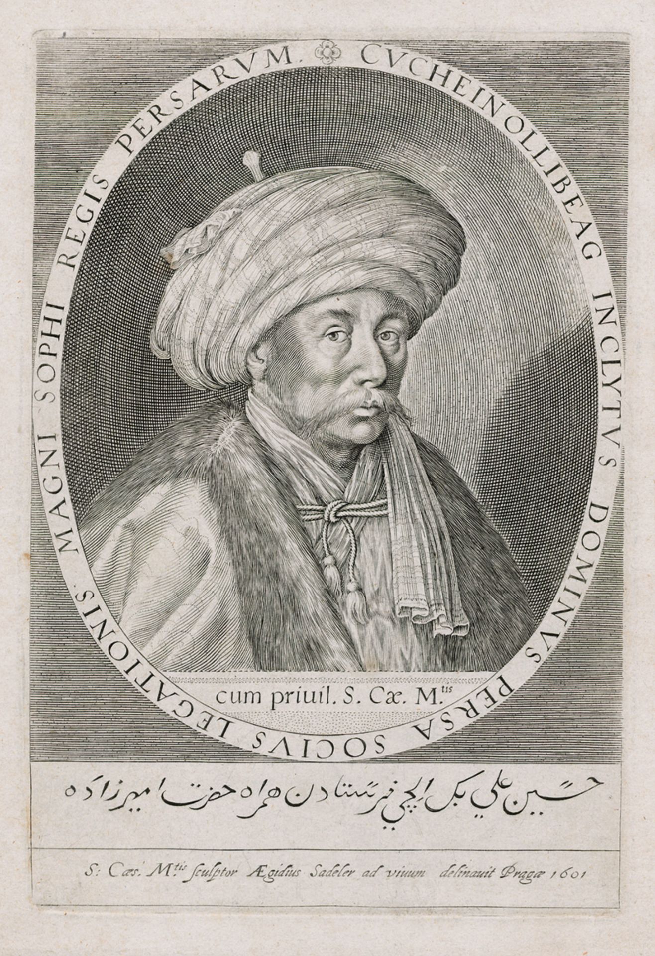 Sadeler, Johannes: Hossein Ali Beg Bayat. Porträt in Kupferstich.