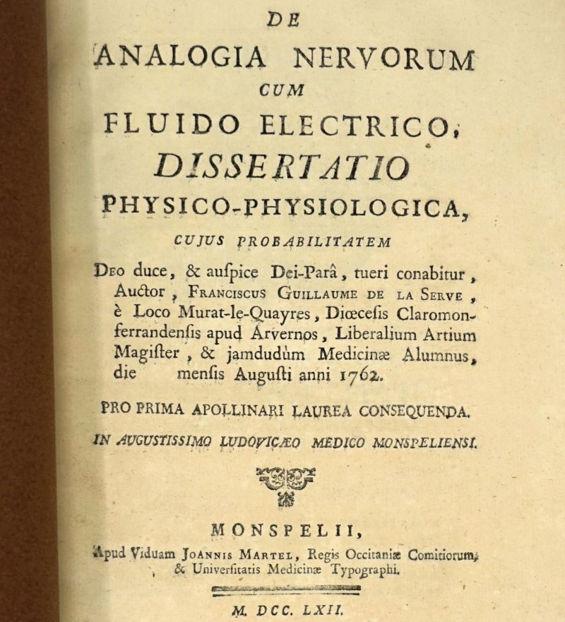 La Serve, François Guillaume de: De analogia nervorum cum fluido electrico